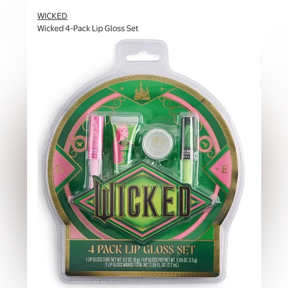 NEW: WICKED 4 Pack Lip Gloss Makeup Gift Set Glinda Elphaba (Factory Sealed) #1
